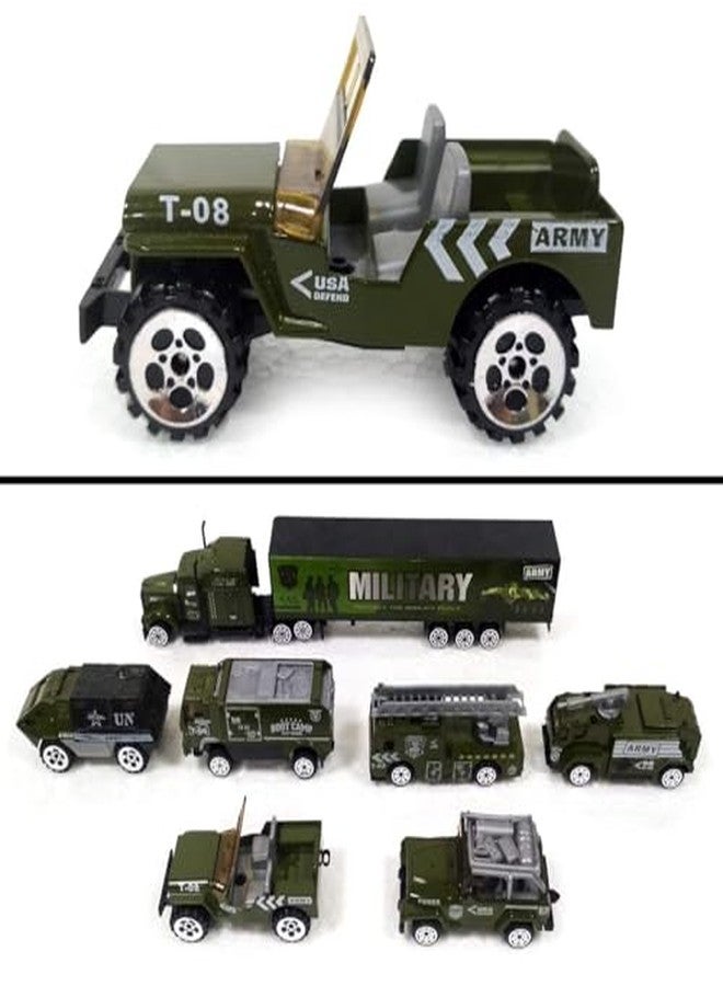 Mahi Enterprise Metal Army Vehicle Set - 7-Piece Military Toys Including Cargo Truck, Tank, Jeep, and Fire Truck (Multicolor) - Image 1